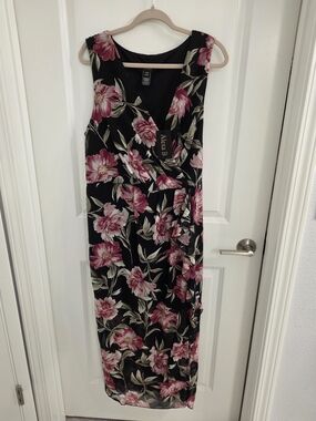 Alexa B Black Maxi Dress with Pink Floral Print